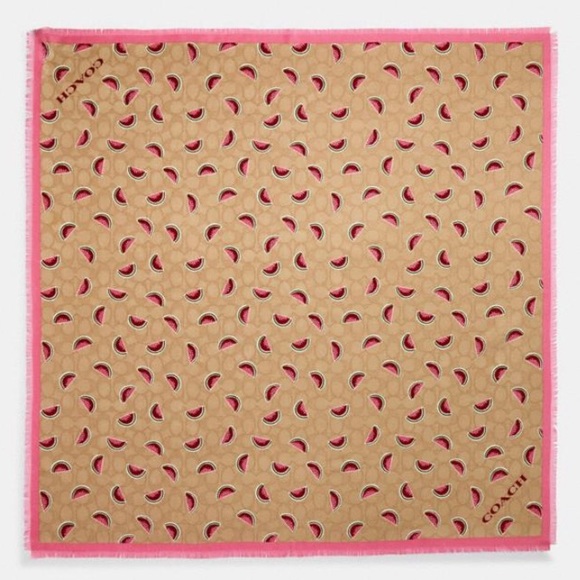 Coach Accessories - Coach Signature Pink Watermelon Square Silk Scarf